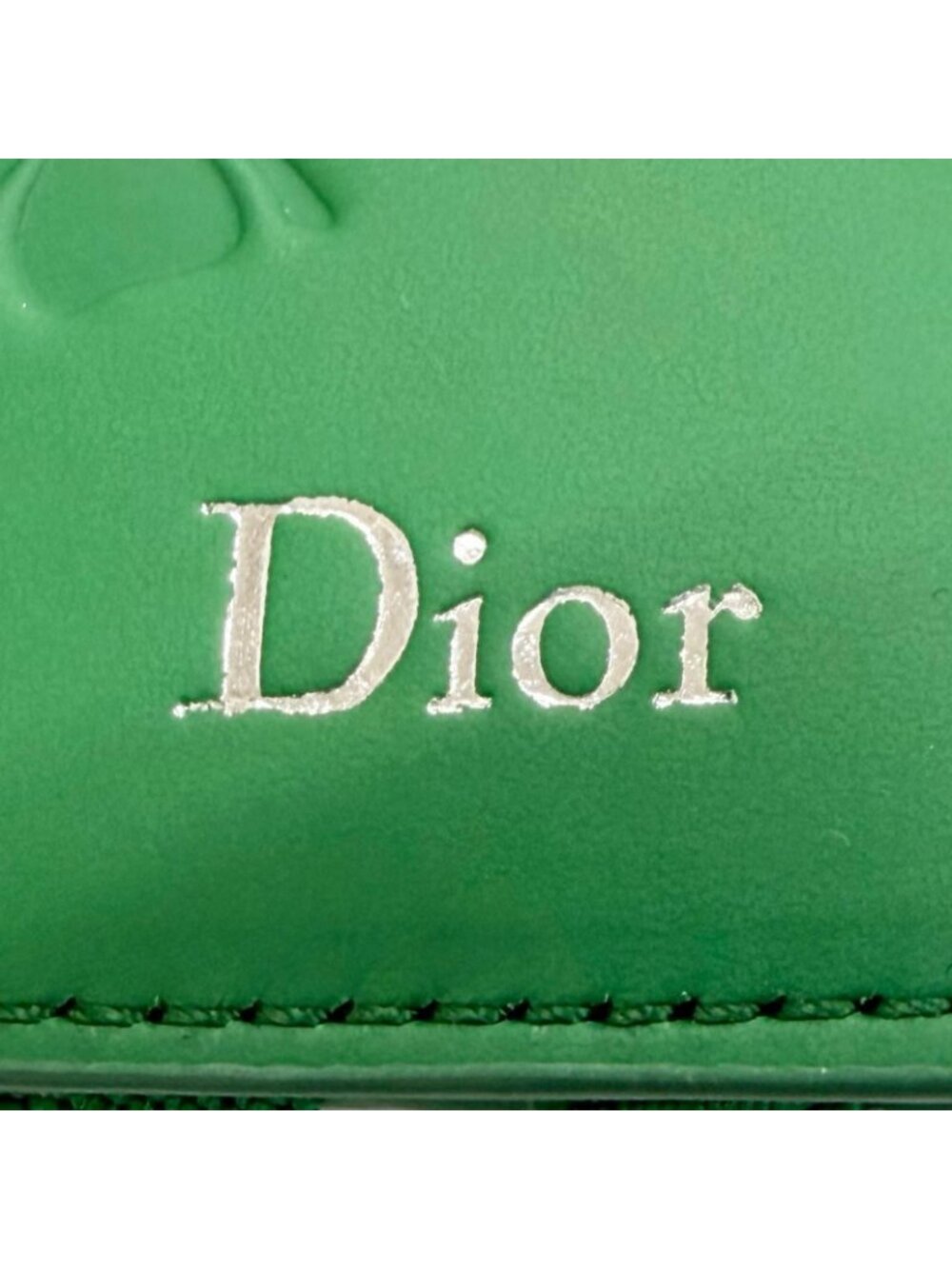 Dior Magic Wallet Calfskin Leather Clover Embossed Bifold Card Case Green - Picture 7 of 11
